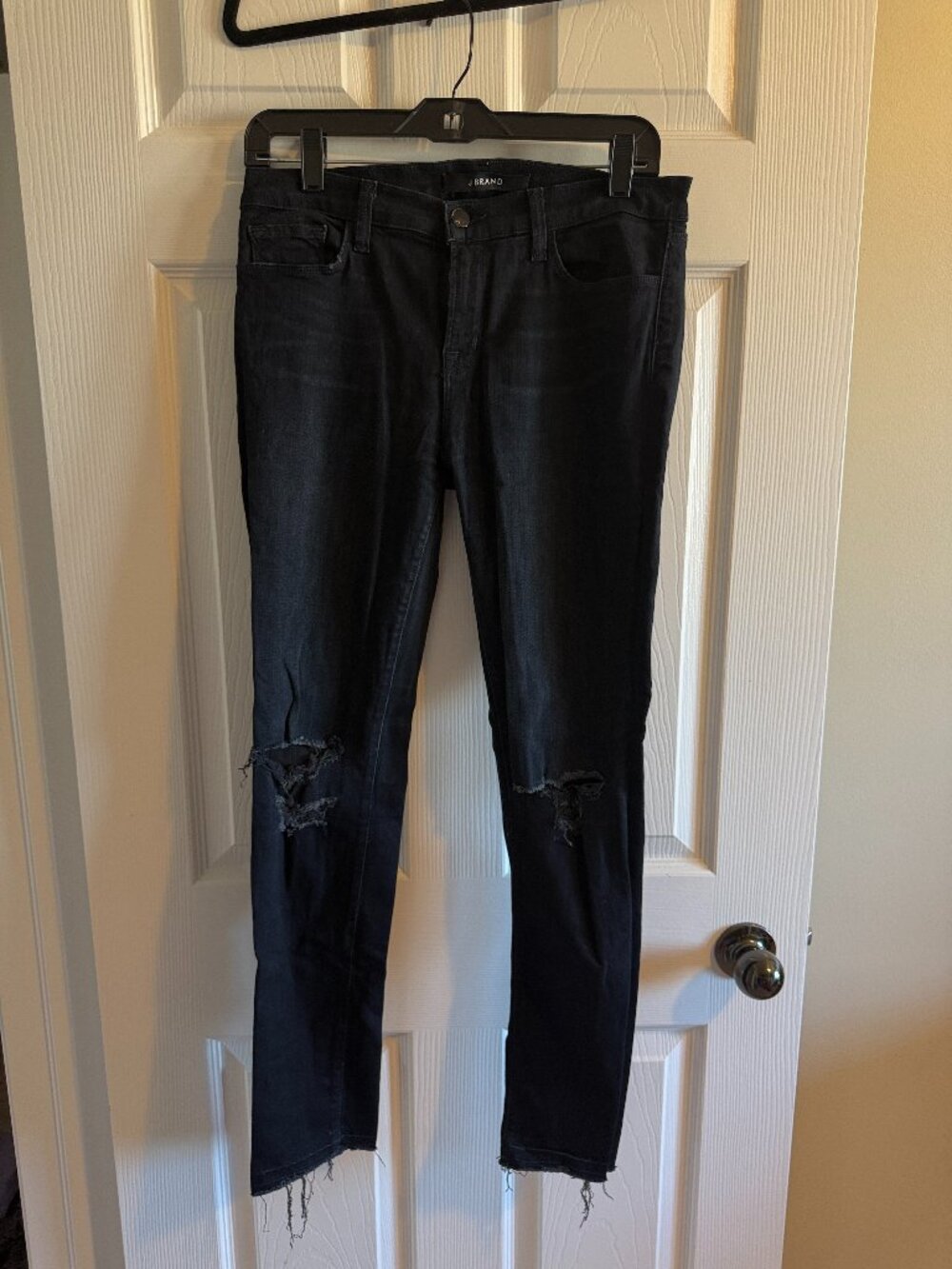 J Brand Blacklash Distressed Skinny Jeans Raw Hem